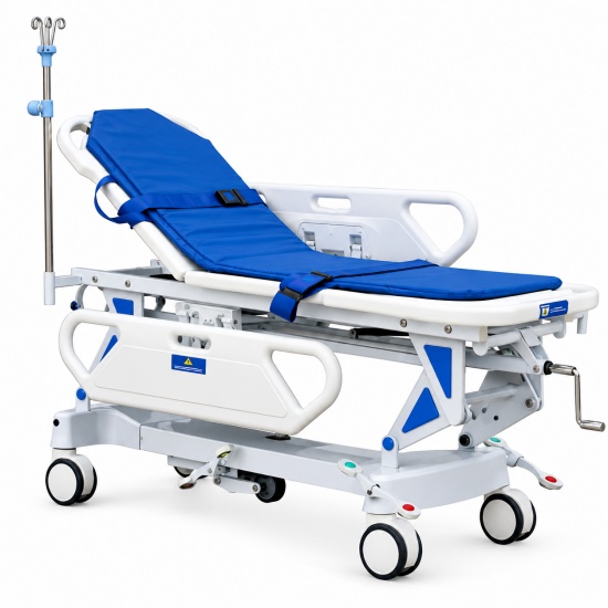Manual Height Adjustable Patient Transfer Stretcher with Fifth Wheel and Central Brake